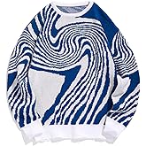 ZAFUL Mens Y2K Aesthetic Flame Graphic Casual Sweater Loose Knit Jumper Pullover Long Sleeve Crewneck Sweaters