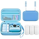 Kids Instant Print Camera Case for Dylanto/for Gofunly/for DUDUDRAGON/for ESOXOFFORE, Digital Video Camera Storage Box with 3 Roll Papers, Hold for Color Pen and Accessories (Bag Only)- Blue