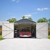 KEIKI 12x20 FT Outdoor Metal Storage Shed Garage with Double Doors, Carport | Outdoor Metal Shed With Double Doors, All-Weather Protection, And Spacious Storage For Vehicles &amp; Equipment