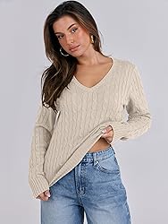 ANRABESS Womens Long Sleeve Cable Knit Sweater 2025