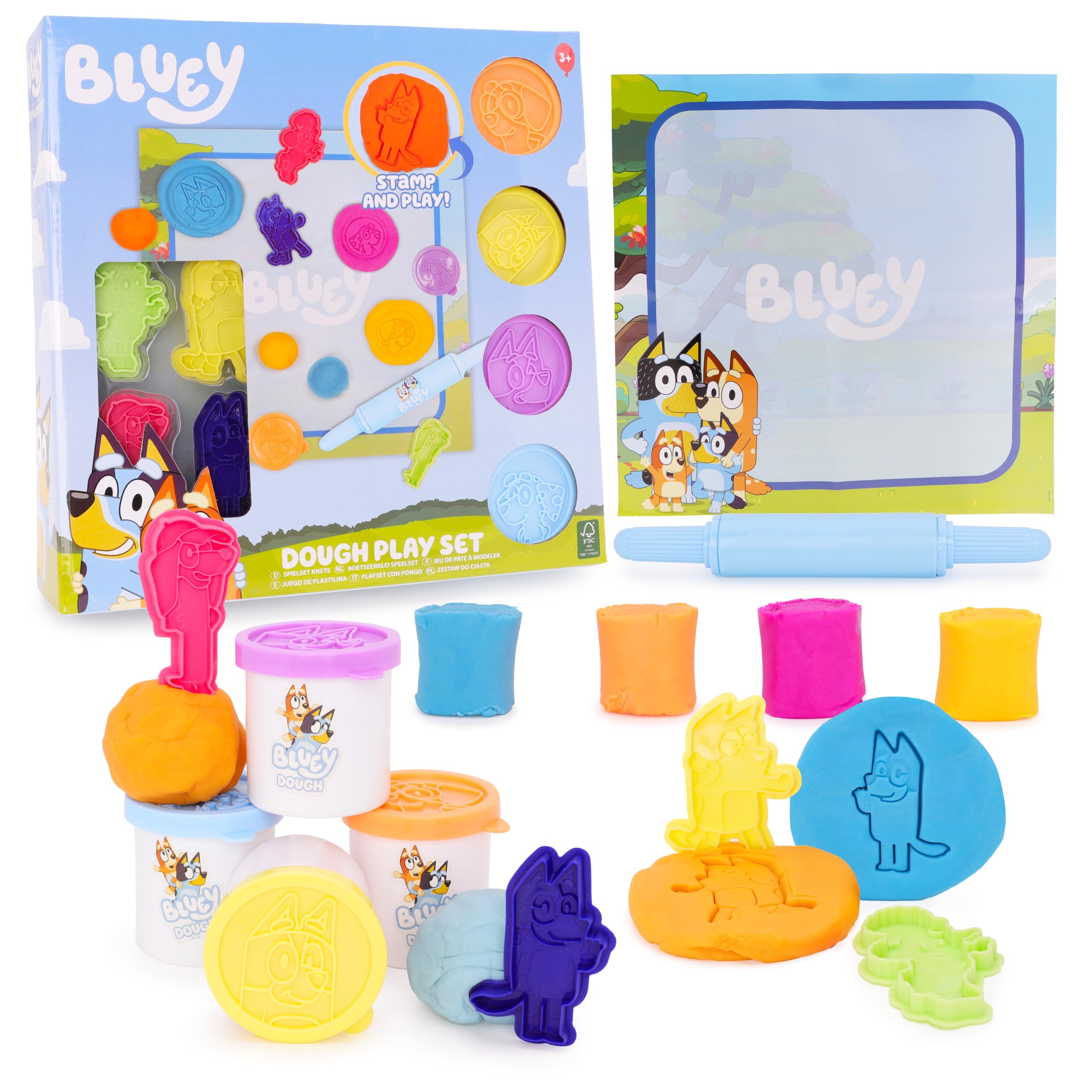 Toyland® 10-Piece Bluey Activity Set - Kids dough Kit With Roller, Stamps & Wipeable Play Mat, Arts & Crafts Toy for Toddlers & Preschoolers (Ages 3+)