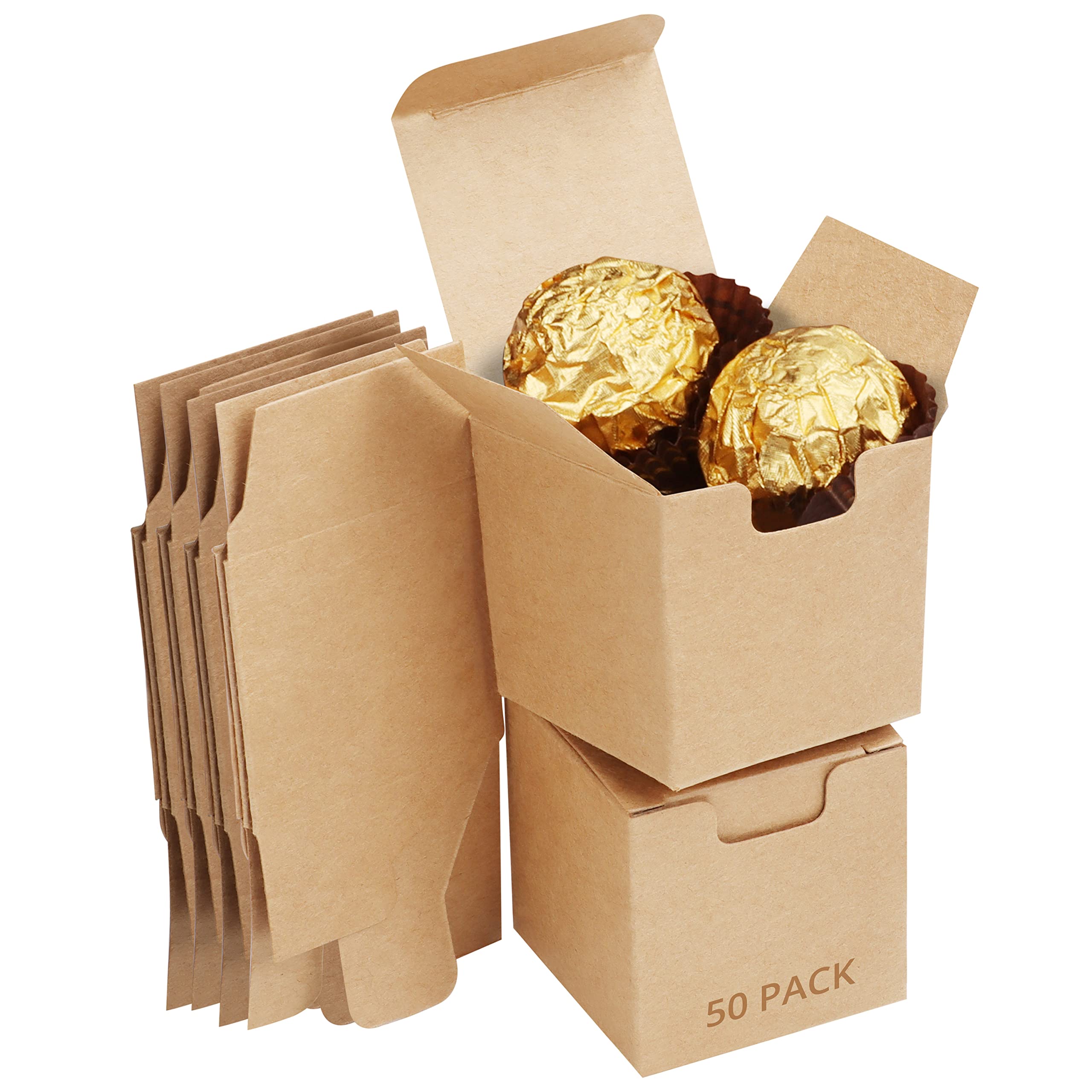 Kurtzy 50 Pack Brown Kraft Gift Boxes - 5 x 5 x 5cm / 1.97 x 1.97 x 1.97 Inches - Easy Assemble Presentation Favour Box - Present Boxes for Parties, Birthdays, Weddings, Holidays
