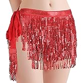 COSICS Sequin Tassel Skirt, Women Sparkly Fringe Belly Dance Hip Scarf for Rave Party Festival