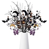 4PCS Halloween Tree Picks Decorative, Black Branches with Glittery Spider,4-Piece Set, Black Branches and Purple Spooky Branch Sprays, Indoor Halloween Decor for Table Centerpieces, Vase Bouquet