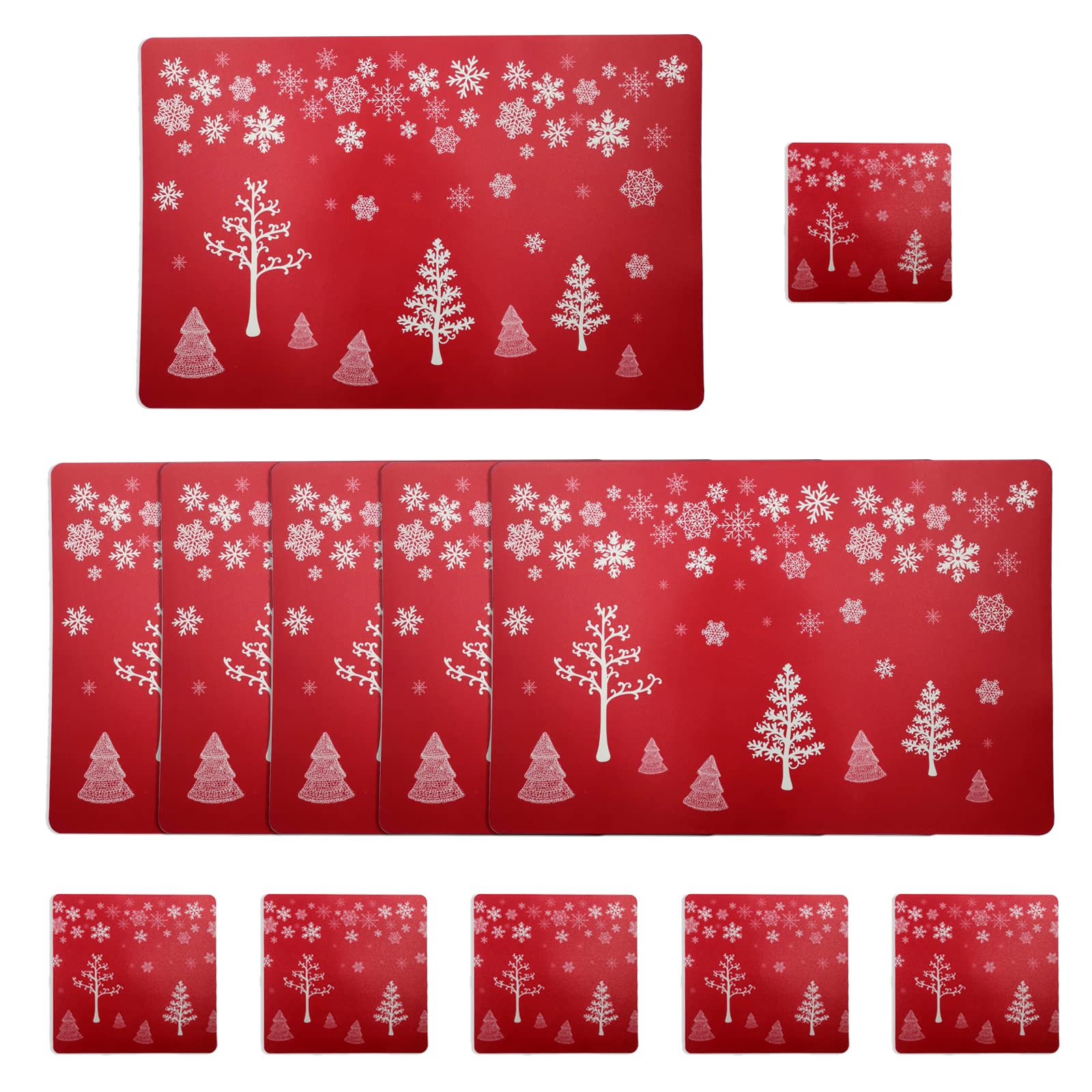 12 PCS Christmas Table Place Mats and Coasters Set, 6PCS Xmas Table Mats & 6PCS Xmas Cup Mats for Holiday Dining Décor