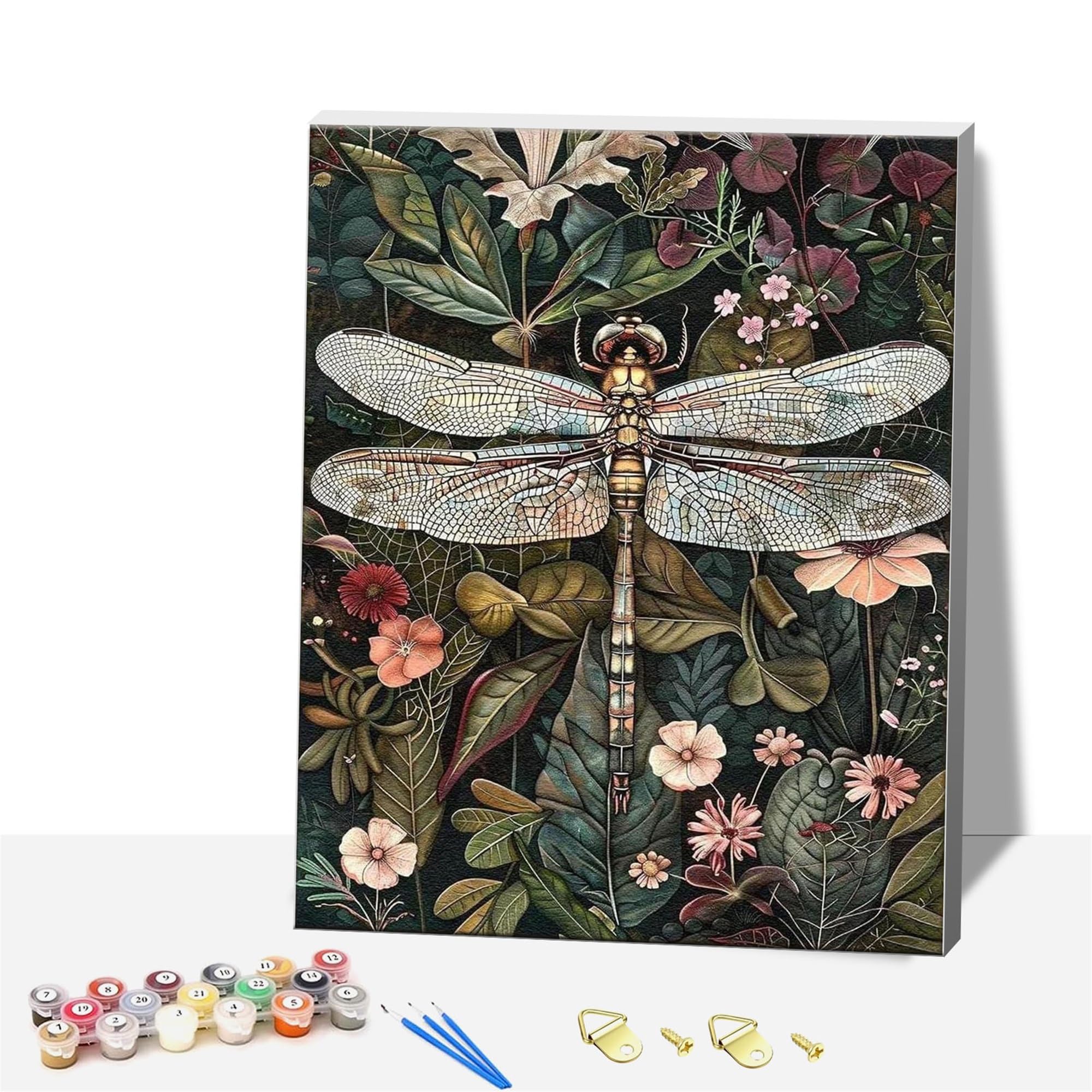 DSFEFV DIY Paint by Numbers for Adults,Wooden Framed Painting by Number Kits on Canvas,Acrylic Color by Numbers for Adult Beginner,Gifts Decor for Home Wall Room (Dragonfly)