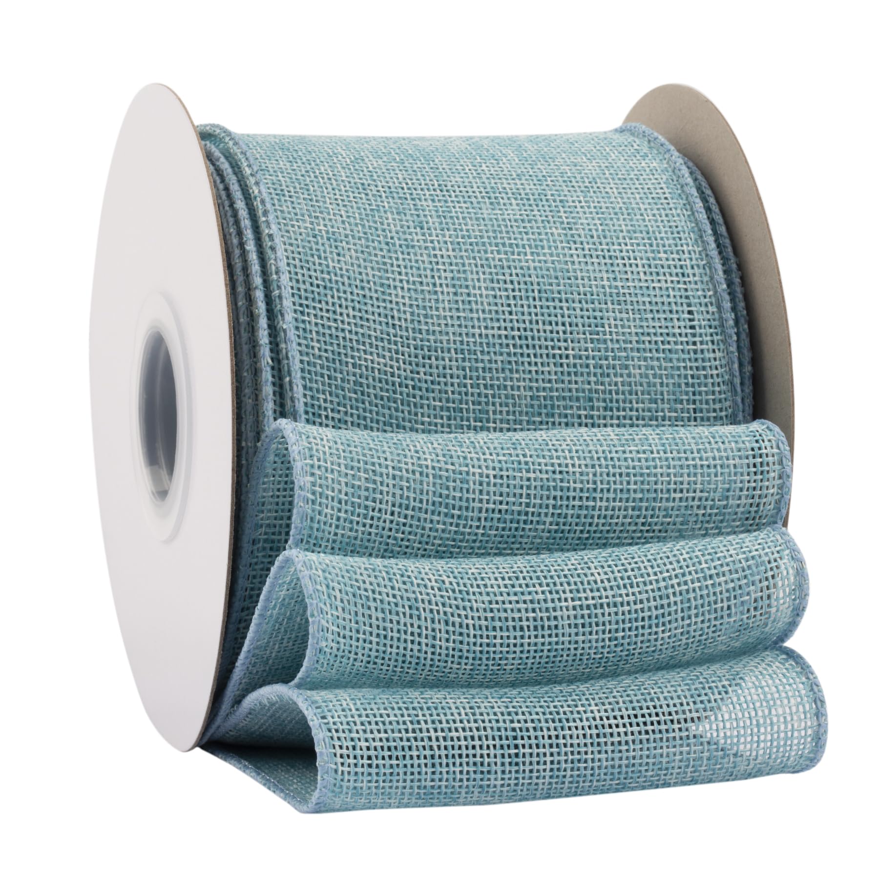Ribbonitlux Island Blue Burlap Wired Ribbon, 100mm x 18 Meters, Wired Edge Burlap Ribbon for Gift Wrapping, Big Bow, Wreath, and Christmas Tree Decoration