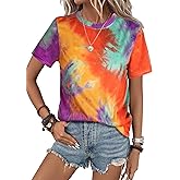 SOFIA'S CHOICE Women's Crewneck Tie Dye Shirts Fitted Short Sleeve Casual Summer Tee Tops