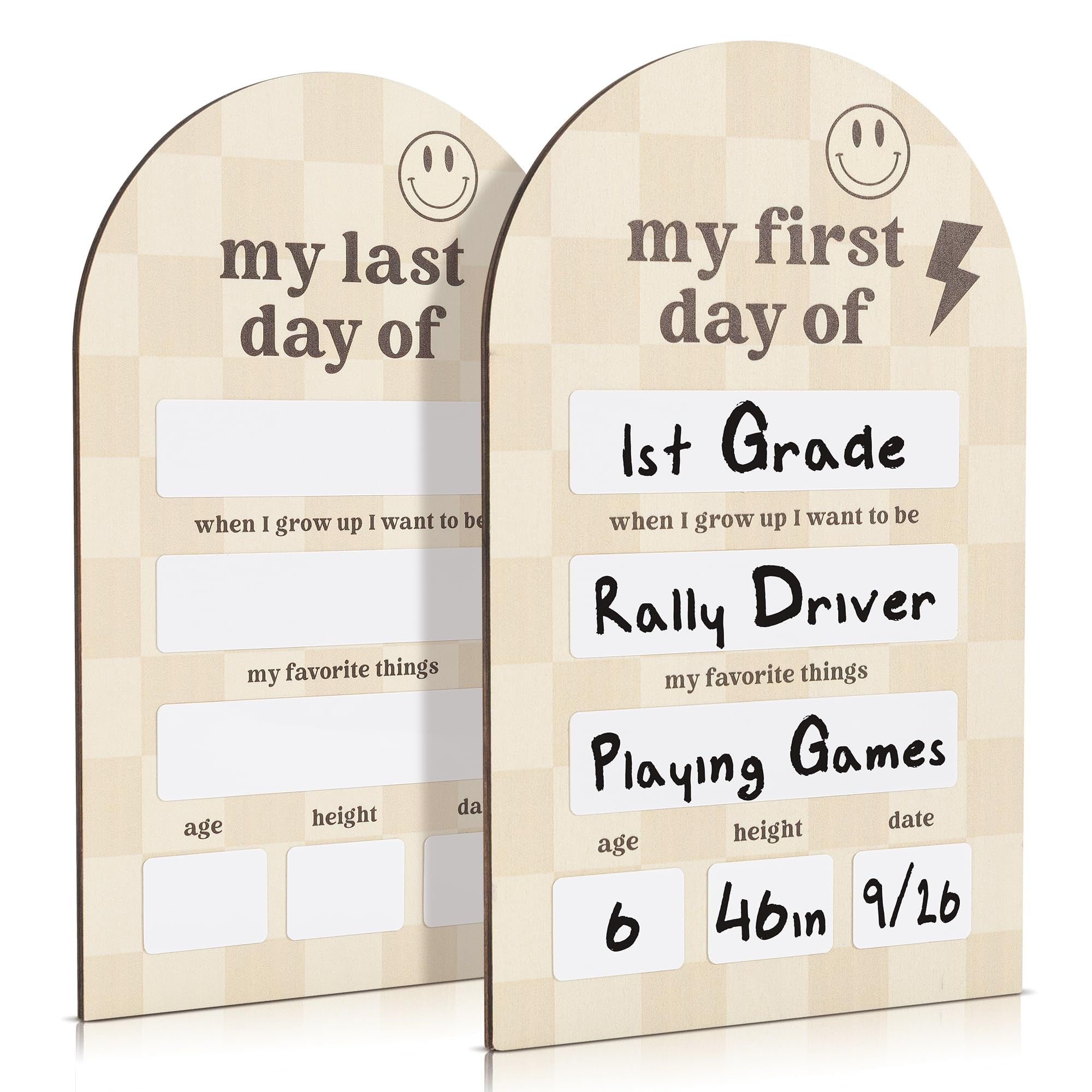 Photo 1 of Beautiful Wooden First and Last Day of School Board Sign - Modern and Large Back to School Sign for Lasting Memories - Perfect Wooden Dry-Erase Photo Prop for Kindergarten