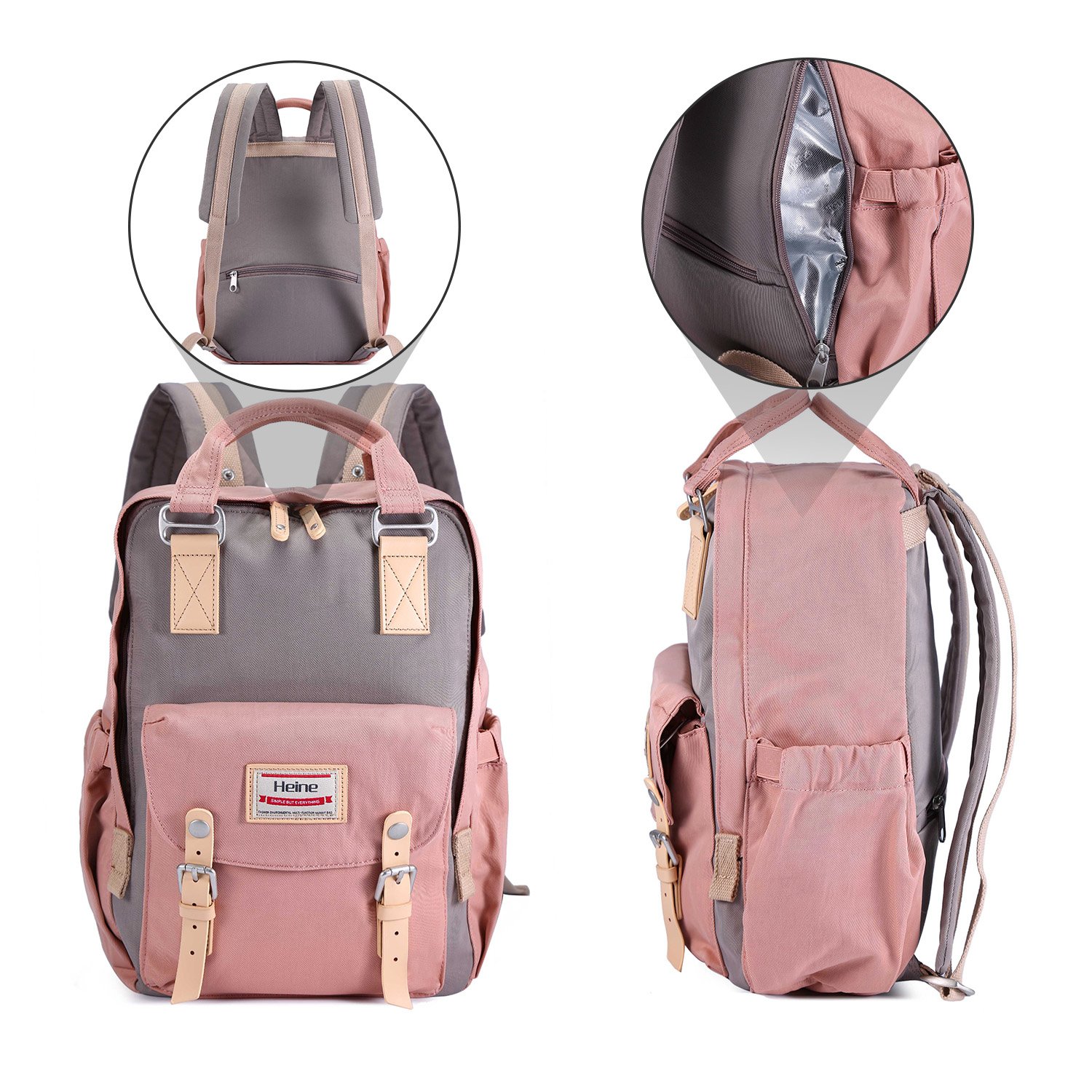 Diaper Backpack Multi-Function Diaper Bag Mother Bag Backpack Nappy Bag with Insulated Bottle Pockets,Large Capacity Waterproof Mummy Handbag Traveling Backpack(Pink)