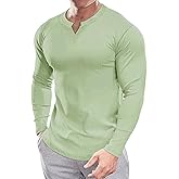 Muscle Cmdr Men's Slim Fit Muscle Shrit V Neck Casual T Shirts Short & Long Sleeve Muscle Henley T-Shirt Stylish Business Top