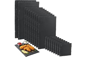 18 Pack Slate Cheese Boards Bulk, 12" x 8" Black Stone Charcuterie Plates Set Mini Natural Slate Charcuterie Boards Plates fo
