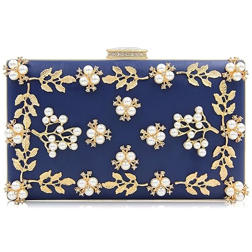 PARADOX (LABEL) Women Clutches Pearls Evening Bag Clutch Purse -Navy Blue