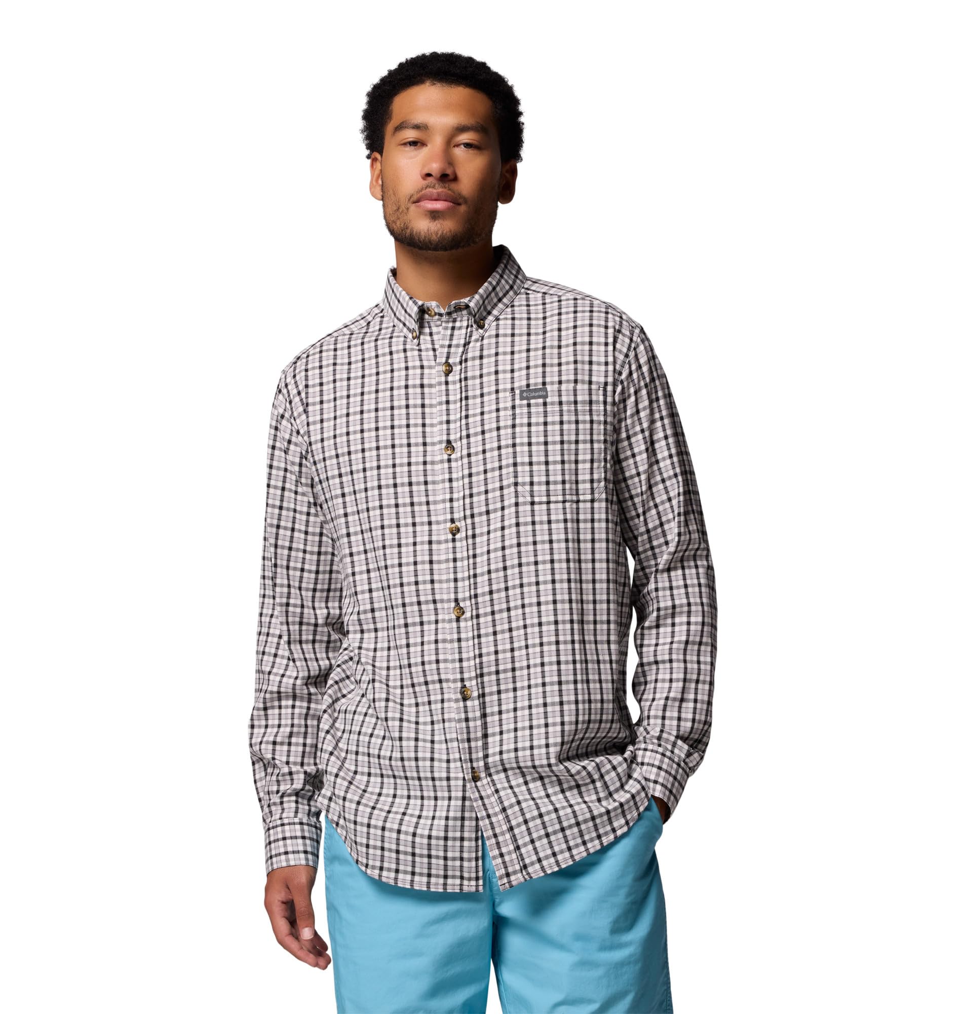 Columbia Mens Rapid Rivers II Long Sleeve Shirt, Black Trail Crossing Gingham, Large Tall Image