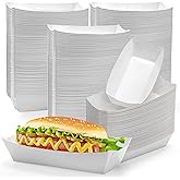 Lyellfe 200 Pack Paper Food Boats, 3 Lb Disposable Hot Dog Trays, Grease-proof White Kraft Take Out Food Serving Boat Holder 