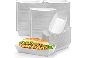 Lyellfe 200 Pack Paper Food Boats, 3 Lb Disposable Hot Dog Trays, Grease-proof White Kraft Take Out Food Serving Boat Holder 