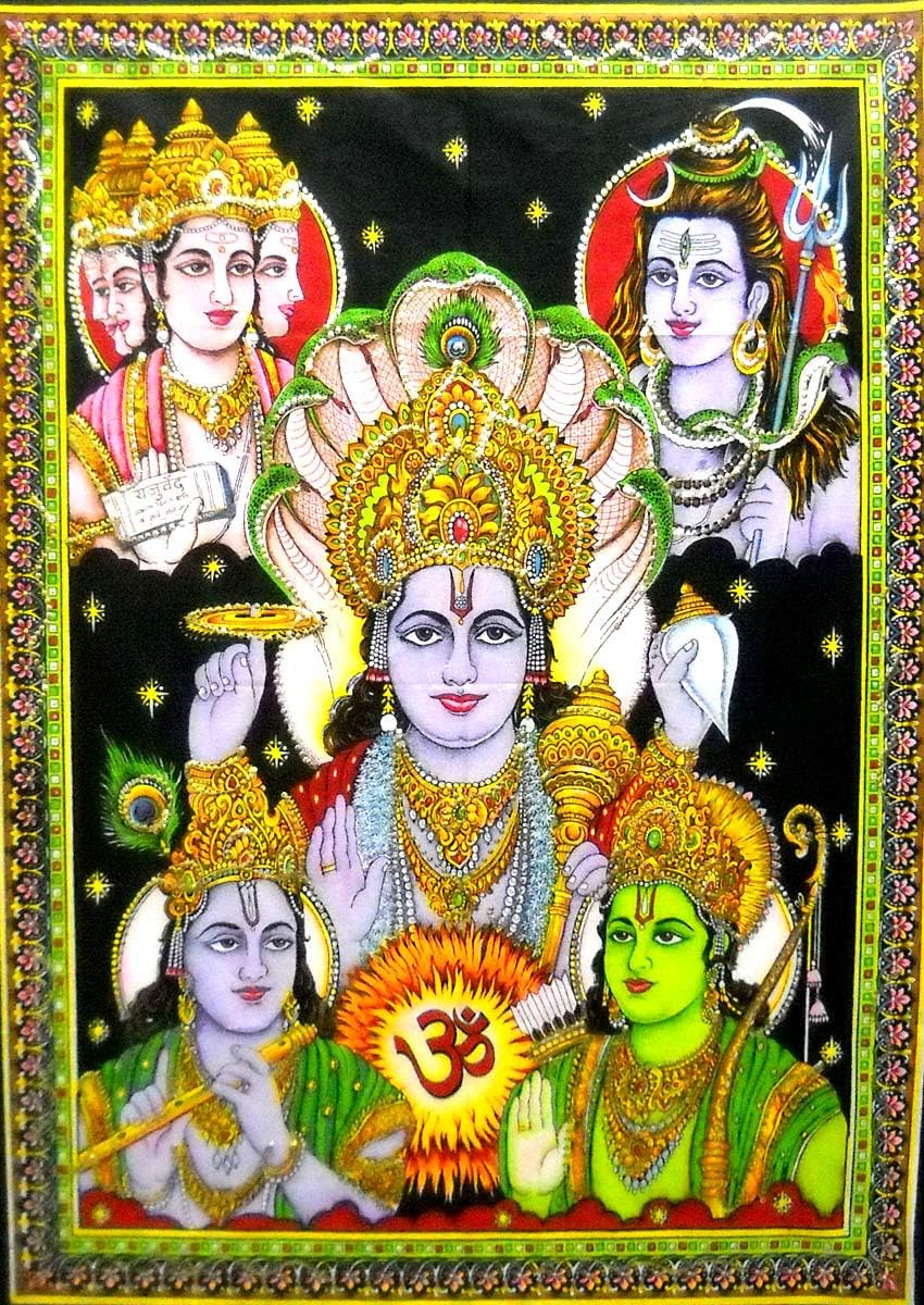 Paintings - Crafts of India Panchdev : Lord Vishnu, Shiva, Brahma, Krishna, Rama Wall Painting religious yoga : Size 43