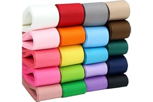 Midi Ribbon Grosgrain Ribbon 1 inch Ribbon 20 Solid Color Assortment, 1" X 2 Yard Each, Total 40 Yds Per Package, Thin Grosgrain Thick Fabric Ribbons for Crafts, Hair Bow Supplies