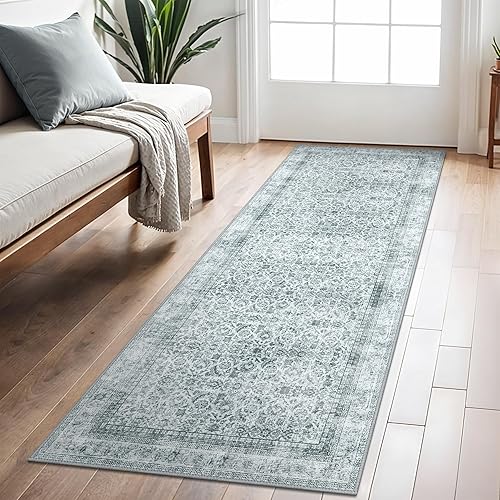 BEIMO 80X300CM Area Rugs for Bedroom,Vintage Boho Carpets for Living Room Non Slip Machine Washable Rug Short Low Pile Rug for Kitchen Dining, Hallway, Office-Grey