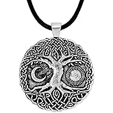 HAQUIL Tree of Life Necklace, Vintage Antique Tree of Life Moon Pendant, Faux Leather Cord, Vintage Jewelry Gift for Women