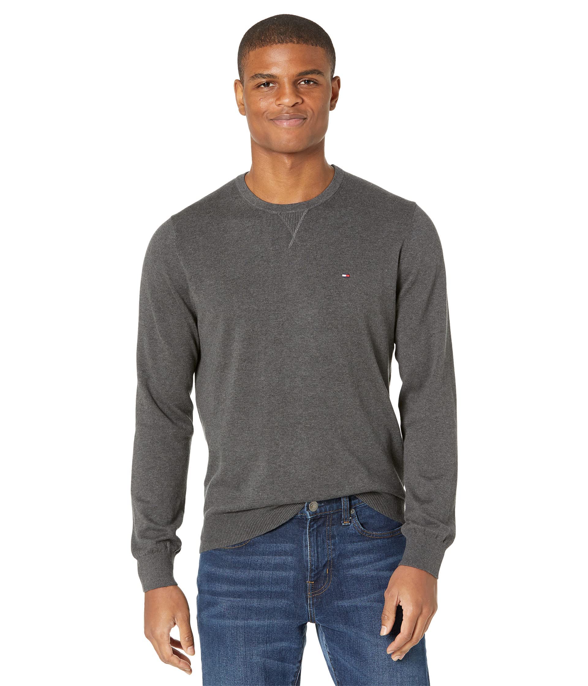 Tommy Hilfiger Men's Solid Crewneck Sweater Grey Heather Image