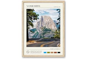 HesenDot Natural OAK Wood Yosemite National Park Framed Wall Art,12x16in Natural Scenery Canvas Wall Print,Classic Urban Landmark Wall Decor for Living Room,Bedroom,Office Gallery Gifts Set of 1