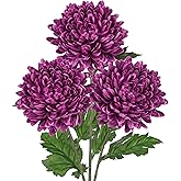 Hollyone 3Pcs Fake Mums Flowers Purple Artificial Chrysanthemum Flowers Silk Long Stem Floral Arrangements Bouquets Faux Spider Mum Flower Pincushion Flower Bush Spring Home Decor