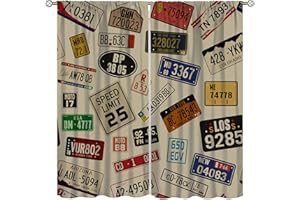 AUIMZOO Automobile Old License Plate Curtains, Vintage Truck Car Poster Garage Farmhouse Theme Style Rod Bag Curtains for Bedroom Living Room Office42X45 Inch