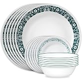Corelle Vitrelle 18-Piece Service for 6 Dinnerware Set, Triple Layer Glass and Chip Resistant, Lightweight Square Plates and Bowls Set, Splendor