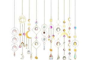 AMMUZA Radiant Hanging Crystal Sun Catchers Indoor Window 10pcs Set –Premium Prism Suncatchers for Window Sunlight – Home Decor Ornament Garden Patio Christmas Decoration (Gold)