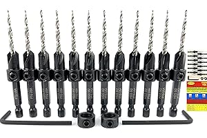 FTG USA 12 Pc #6 (9/64") Countersink Drill Bit Set for Wood with Tapered Drill Bit