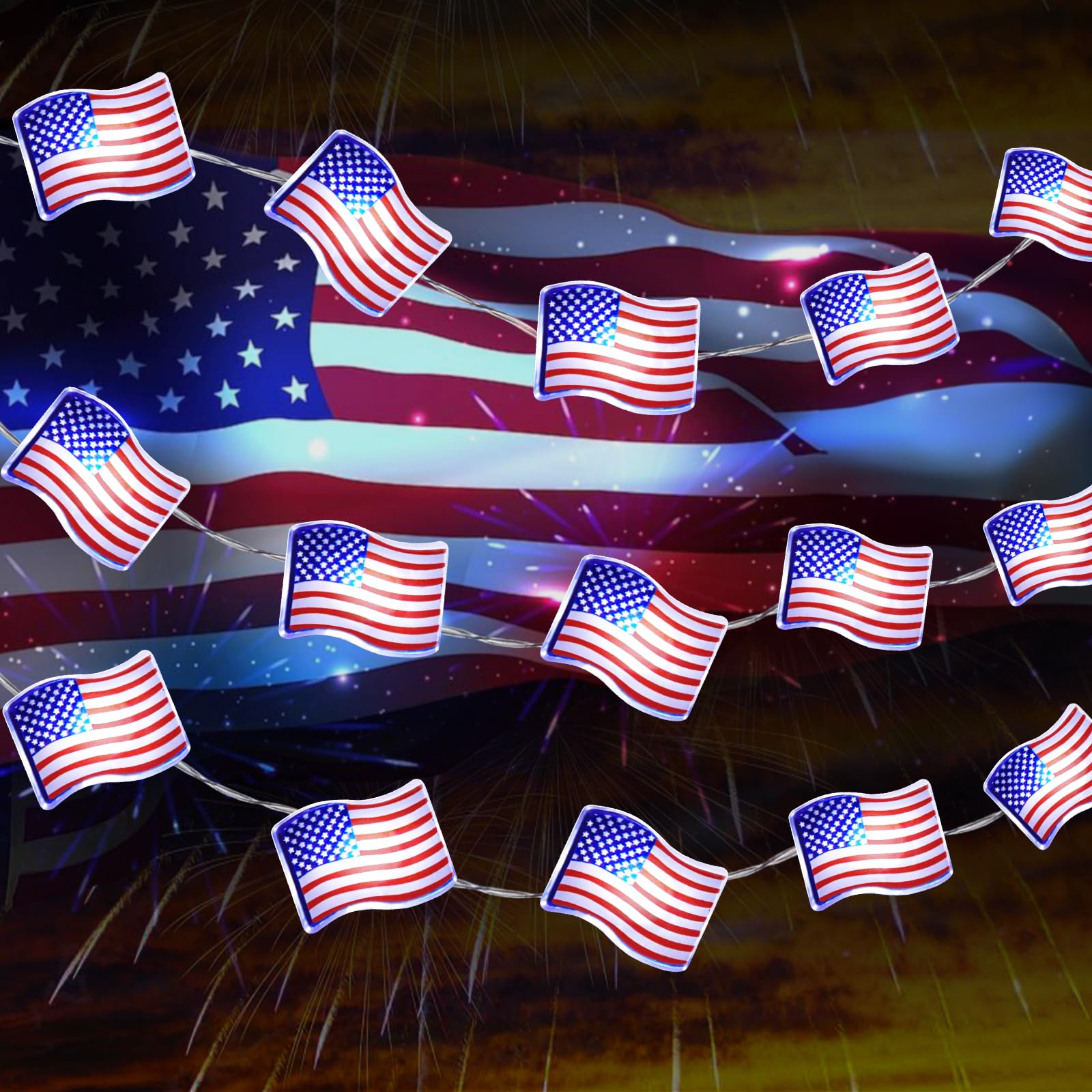 Coquimbo 4th of July Decorations Flag Lights, Patriotic String Lights Battery Operated 10FT 30 LED Fairy Lights, Fourth of July Decor for Home Indoor Outdoor Memorial Independence Day