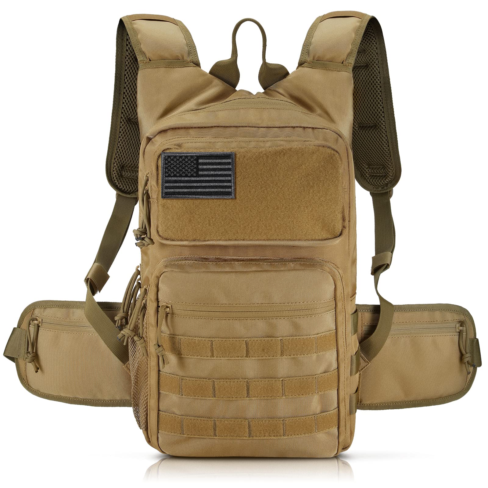 Photo 1 of Tactical Hydration Pack Backpack, Military Molle Water Backpack for Hiking Running Cycling Climbing Hunting Fishing(No Water Bladder Included) (Tan)