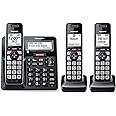 Panasonic Cordless Phone with Advanced Call Block, Link2Cell Bluetooth, One-Ring Scam Alert, and 2-Way Recording with Answering Machine, 3 Handsets - KX-TGF973B (Black with Silver Trim)