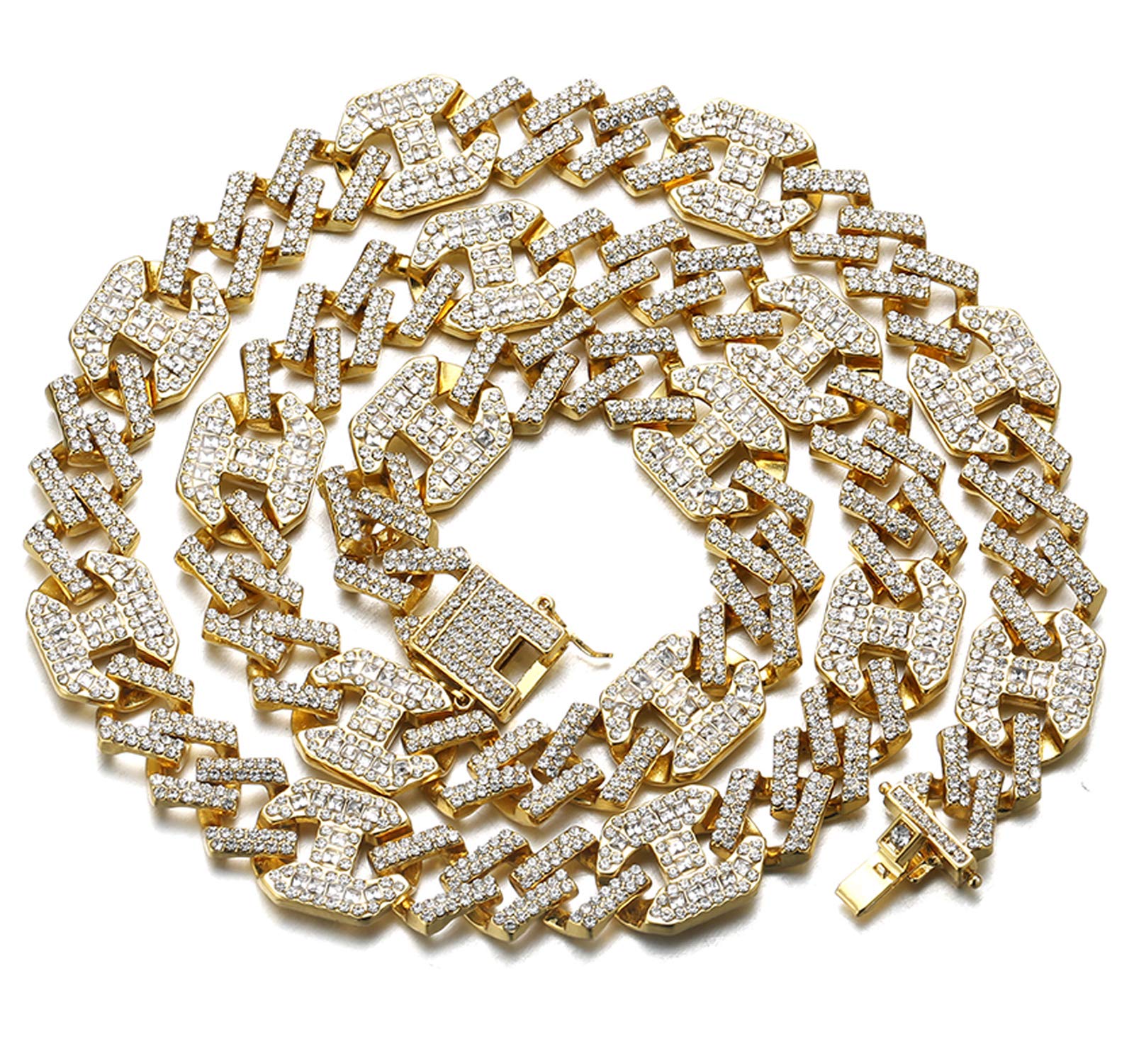 HALUKAKAH Gold Chain for Men Iced Out,17MM Men's Cuban Link Chain Miami 18k Real Gold Plated Choker Necklace 50cm,Full Cz Diamond Cut Prong Set,Gift for Him