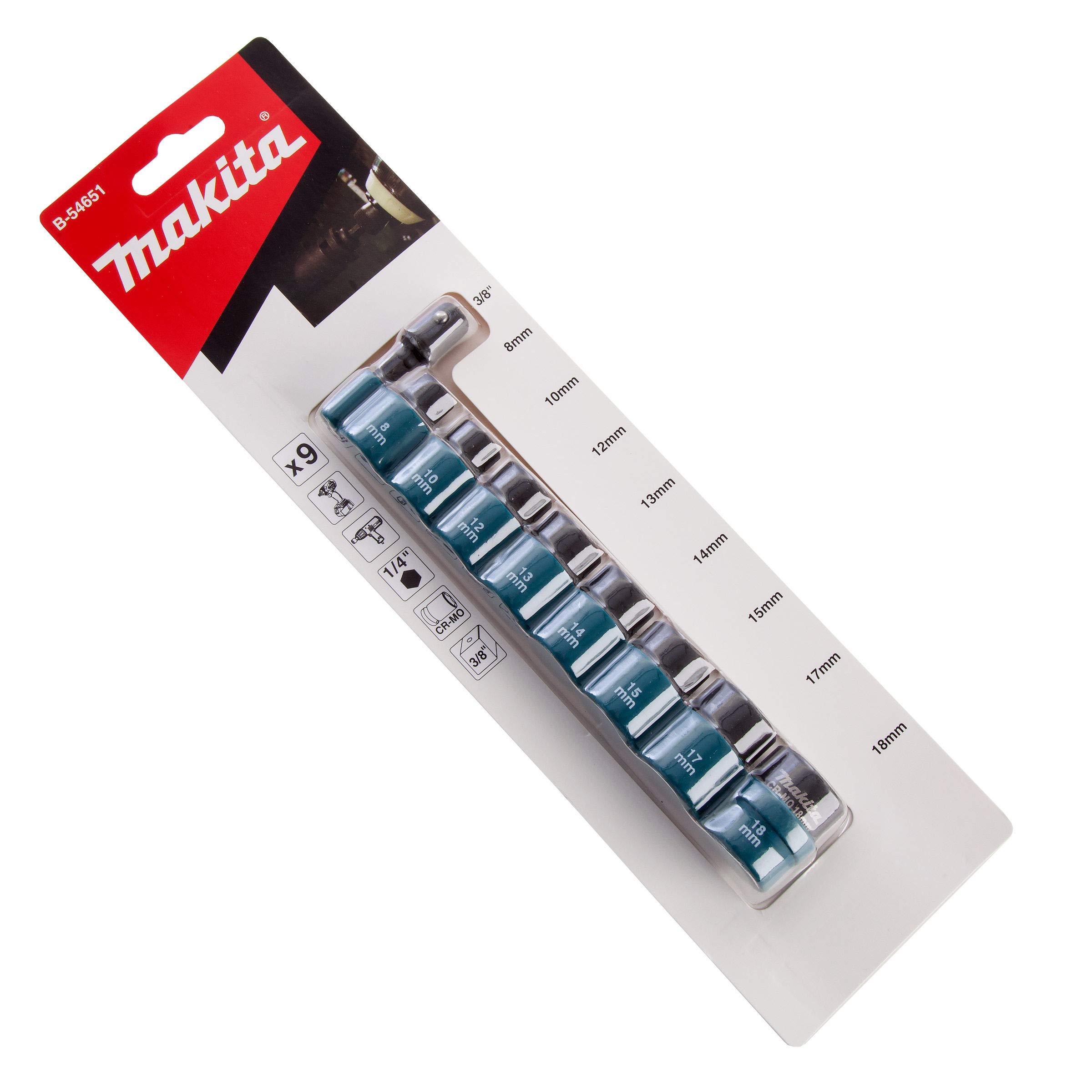 Makita B-54651 9 Piece Cr-Mo 3/8" Square Drive Impact Socket Set