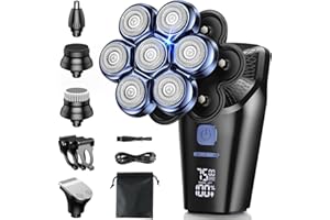 MOSLUCKAMP Head Shavers for Bald Men, Bald Head Shavers for Men, 7D Electric Magnetic Head Shaver Razor Face Hair Trimmer for Men, Rechargeable LED Display IPX7 Waterproof Detachable 10 in 1 Grooming Kit (Blue)