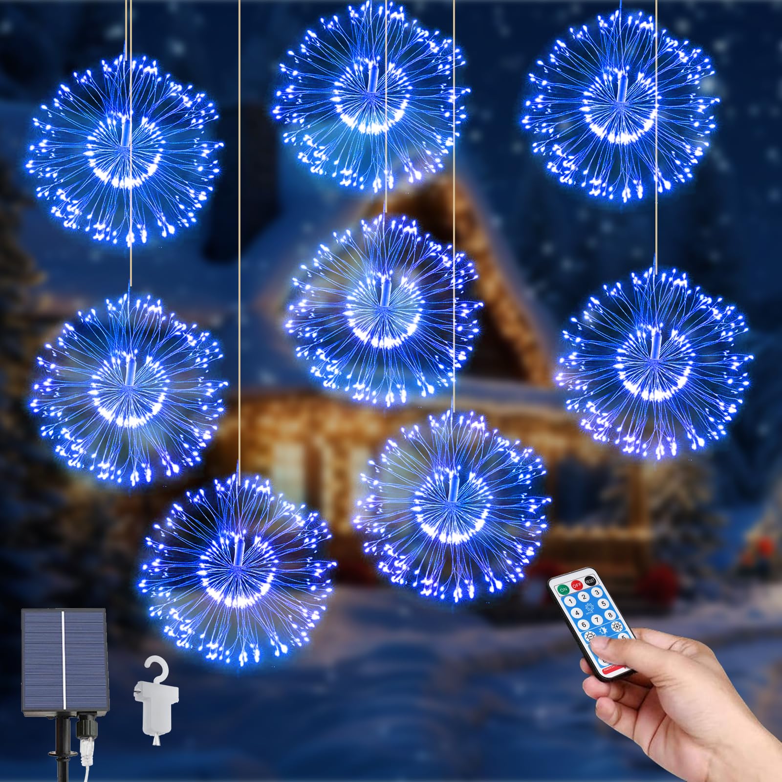 Micacorn Christmas Lights Solar Fairy-Lights 8Pack Hanging Solar FireworkLights 800 LEDs 8 Modes Starburst Sphere-Lights Waterproof Copper WireLights with Remote for Home Party Xmas Decorations — image 1