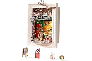 Rolife DIY Miniature House Kit, Mini Wooden Dollhouse Kit for Adults to Build, 3D Shadow Box Frame Home Wall Hanging Decor Diorama Kit, for Girls Women Teens-Santa's Toy Shop