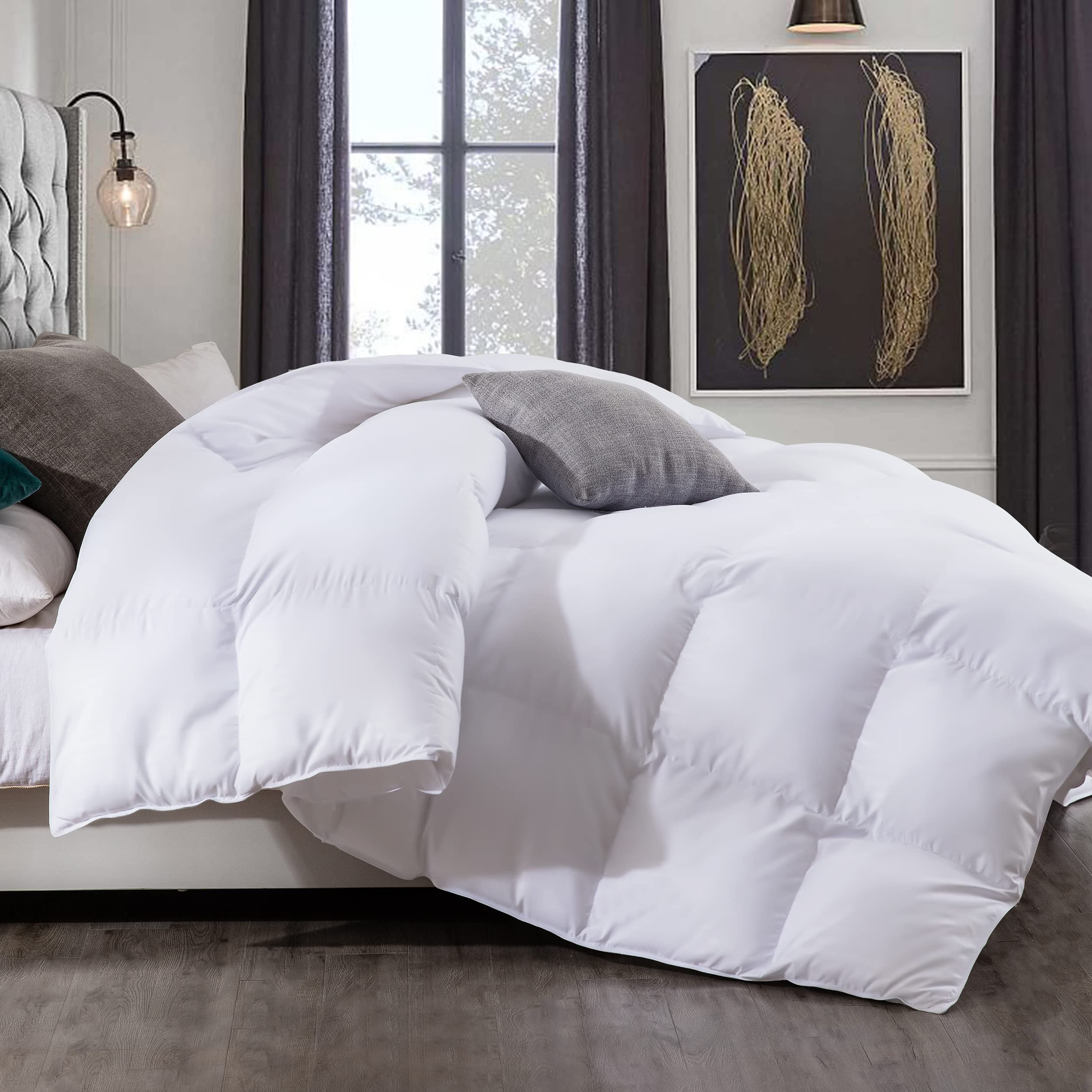Saisier All Season Queen Comforter Feather Down Comforter, Soft Duvet Insert with Corner Tabs,Lightweight Medium Warmth(King Size,106x90 inches)
