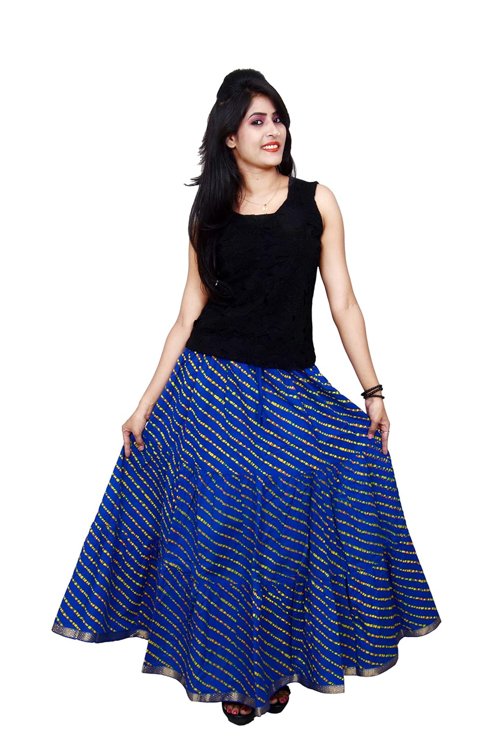 archiecs creations women's cotton regular fit leheriya printed long skirt