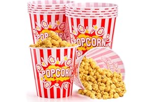 Youeon 12 Pack Large Plastic Popcorn Bowls, 95 Oz Reusable Popcorn Containers in Red & White Striped Retro Style, Popcorn Buc