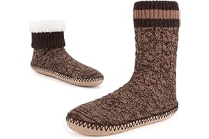 Cozylook Mens Slipper Socks Fleece Lined Non-slip Soles, Winter Soft Thick Cozy Home Boots, Warm Fuzzy House Shoes Indoor