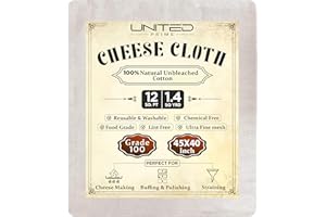 UNITEDPRIME Cheese Cloths 100 Grade, 45X40 Inches-12 Sq Feet Unbleached 100% Organic Cotton Fabric - 1.4 Sq Yards - Reusable Ultra Fine Mesh Muslin Cloth - Cheesecloth For Straining Cooking Baking, Cheese Making
