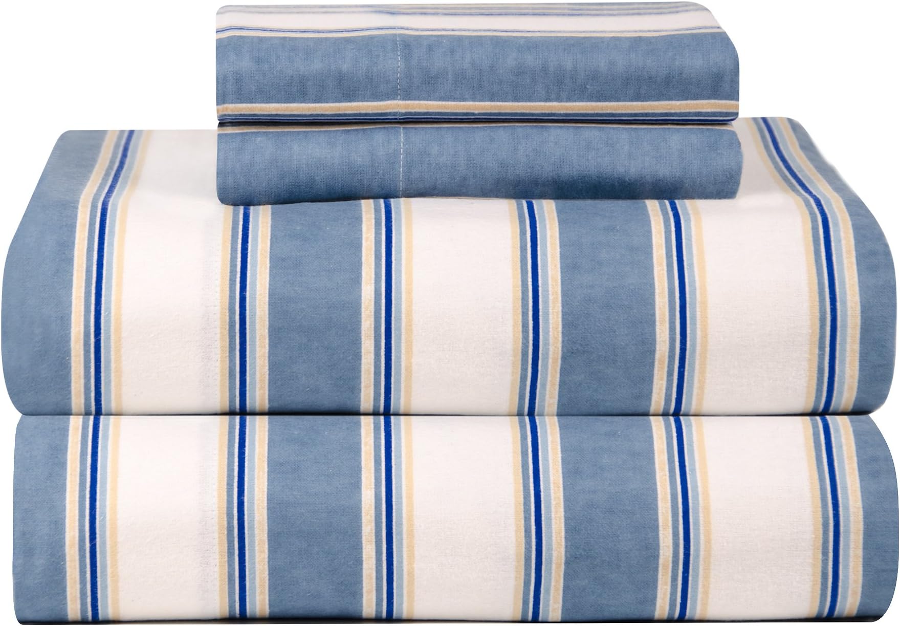 Celeste Home Ultra Soft Flannel Sheet Set with Pillowcase, Twin X-Large, Blue Stripe