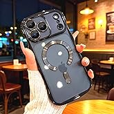 QSIETSPY Wavy Magnetic for iPhone 17 Pro Max Case 6.9" [Compatible with MagSafe] [Not-Yellowing] Full Camera Protector Plating Clear Shockproof Phone Cover for Women Men,Black