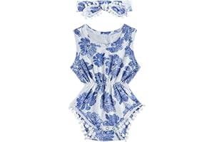 UNICOMIDEA Baby Girls Outfit Newborn Romper Jumpsuits Sleeveless One-Piece Clothes 0-24 Months Bodysuit with Headband