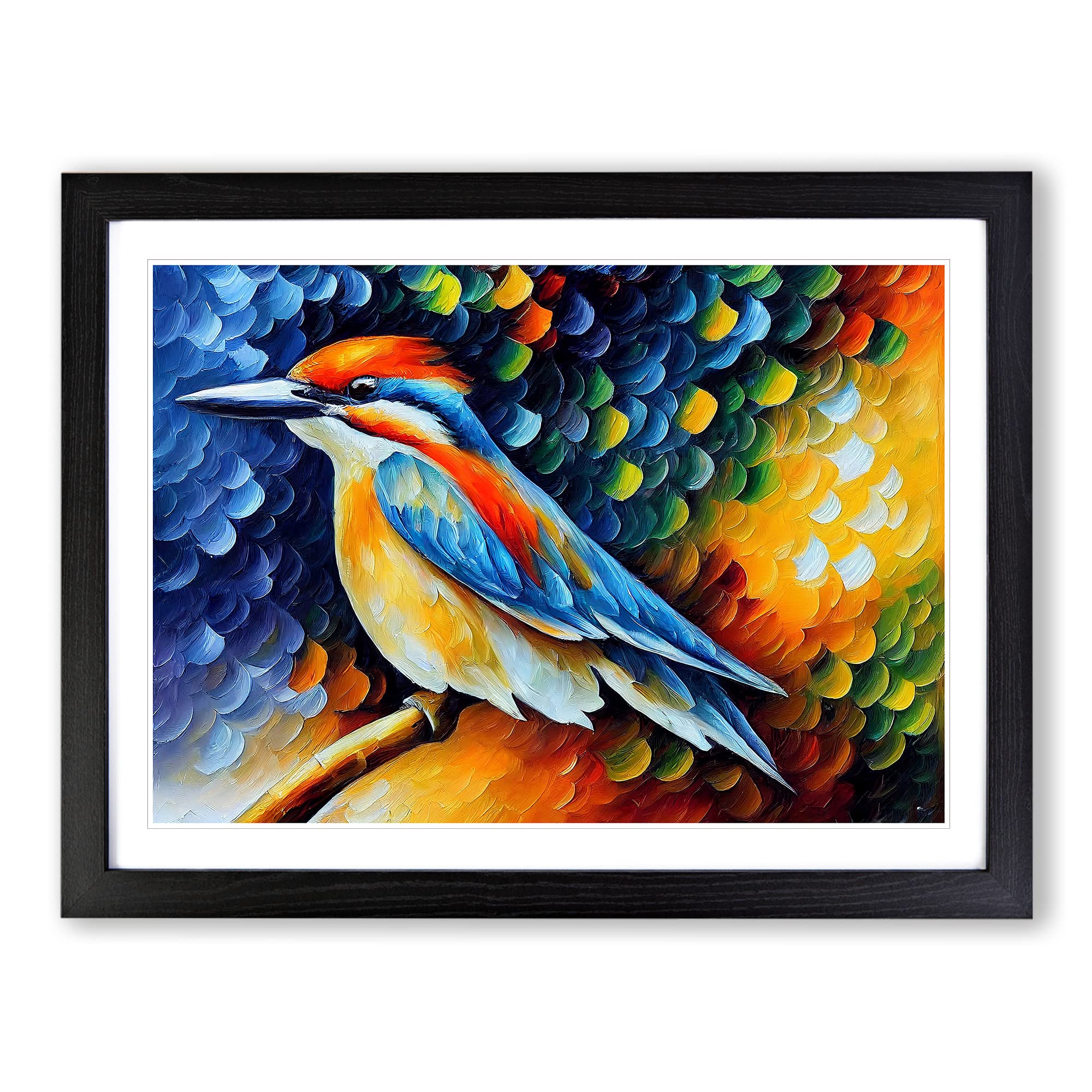 Kingfisher Bird Painting Vol.2 Abstract Framed Print | A4 Black Framed Wall Art | Ready to Hang | Abstract Historical Picture | Living Room Bedroom Lounge Office