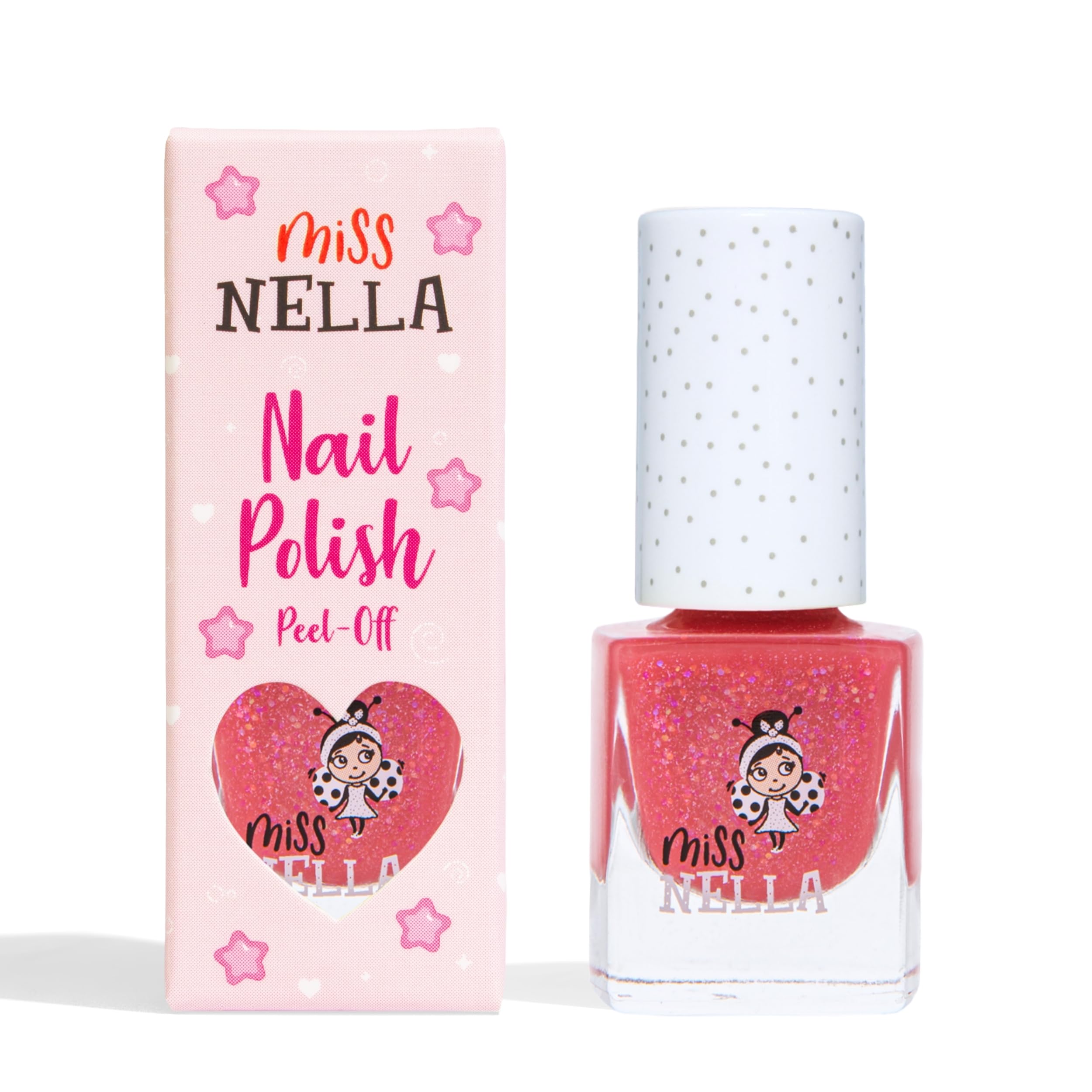 Miss Nella SUGAR HUGS- Safe Pink Glitter Nail Polish for Kids, Non-Toxic & Odour Free Formula for Children and Toddlers, Natural Water Based for Easy Peel Off