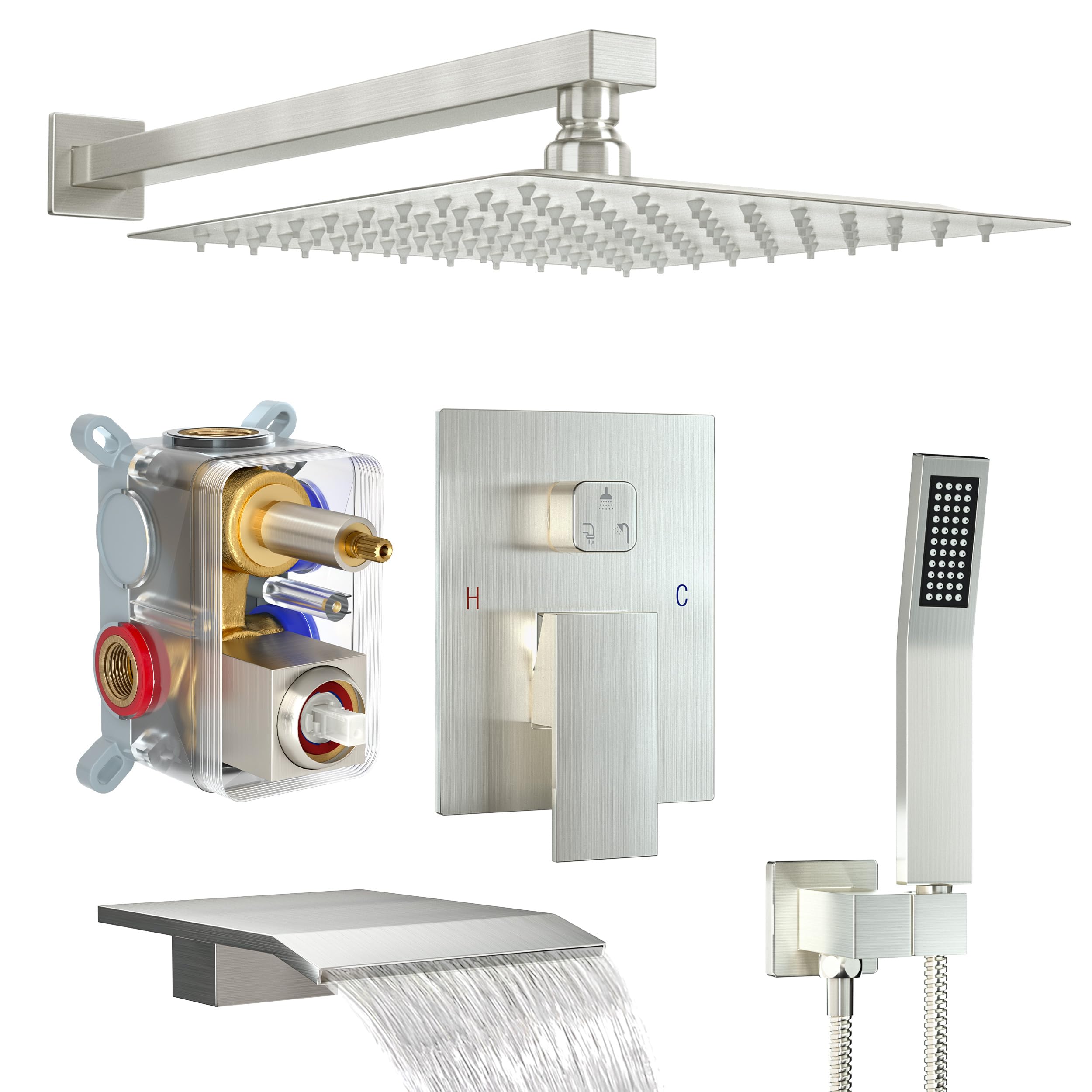Fatspas Shower System with Tub Spout, Wall Mounted Shower Faucet Set ...